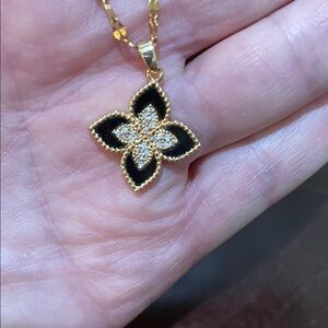 ♠️ Black Jewel Enamel Clover Crystal Necklace Trending Accessory  ♠️